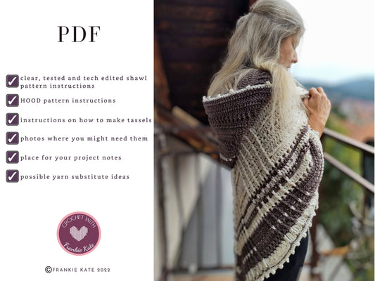 Nova Hooded Triangle Shawl Crochet Pattern | Cozy Fall & Winter Wrap | Tassels & Hood Option | PDF Download