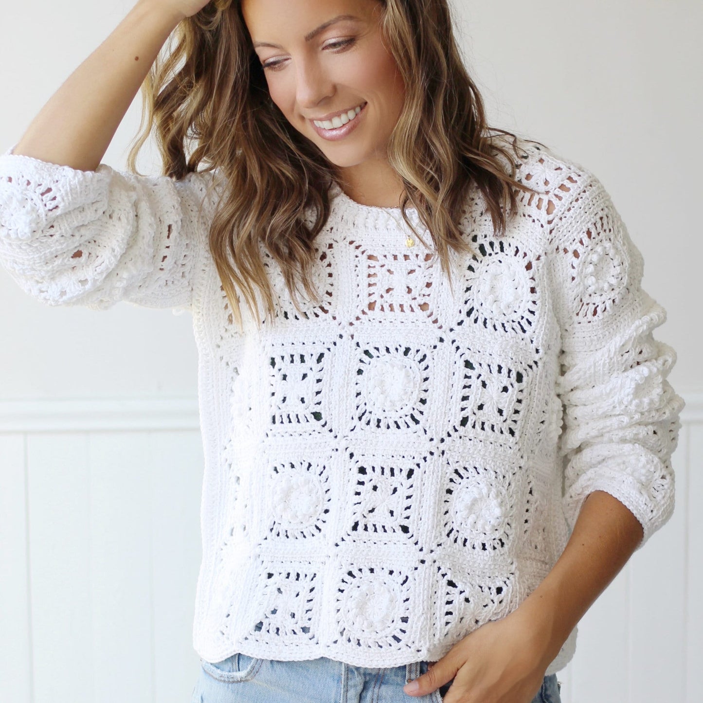 Modern Granny Square Sweater Crochet Pattern | All-Season Pullover | Sizes S–5X | PDF Download