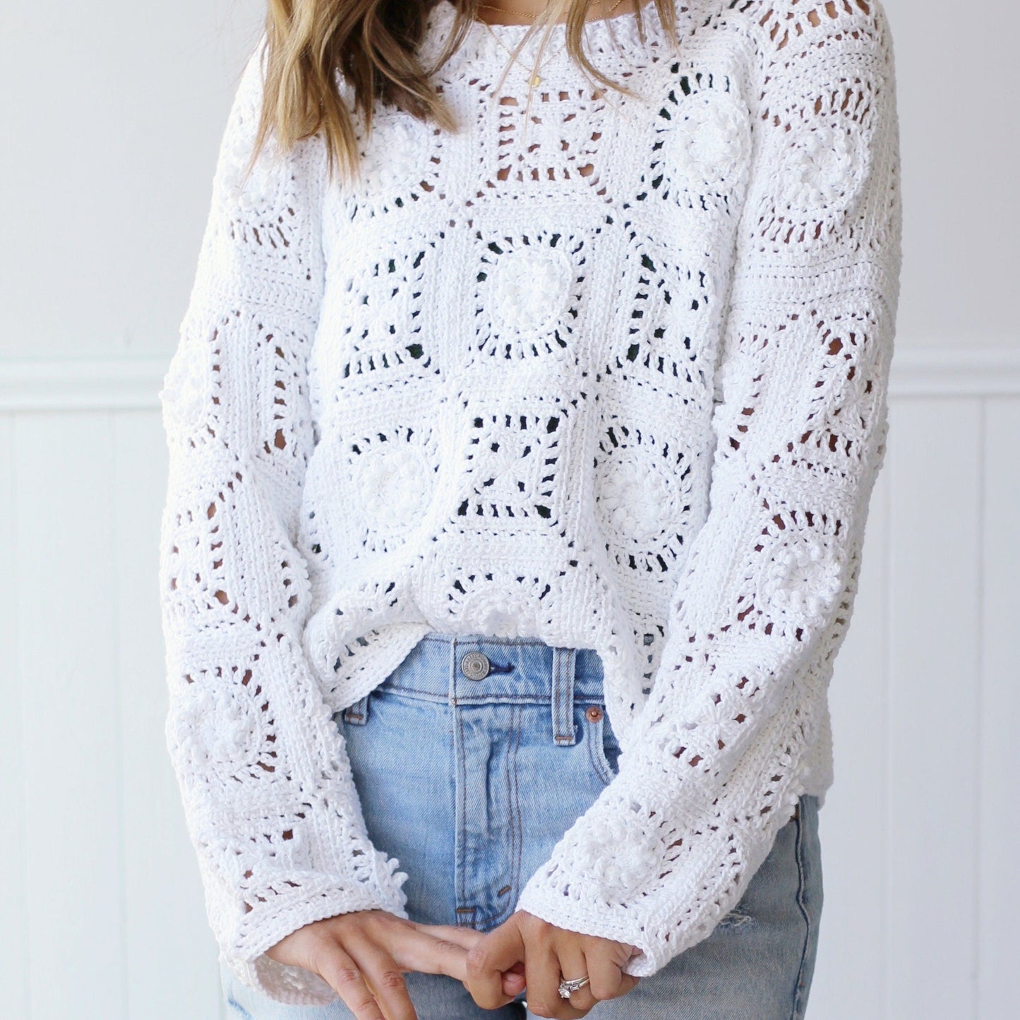 Modern Granny Square Sweater Crochet Pattern | All-Season Pullover | Sizes S–5X | PDF Download