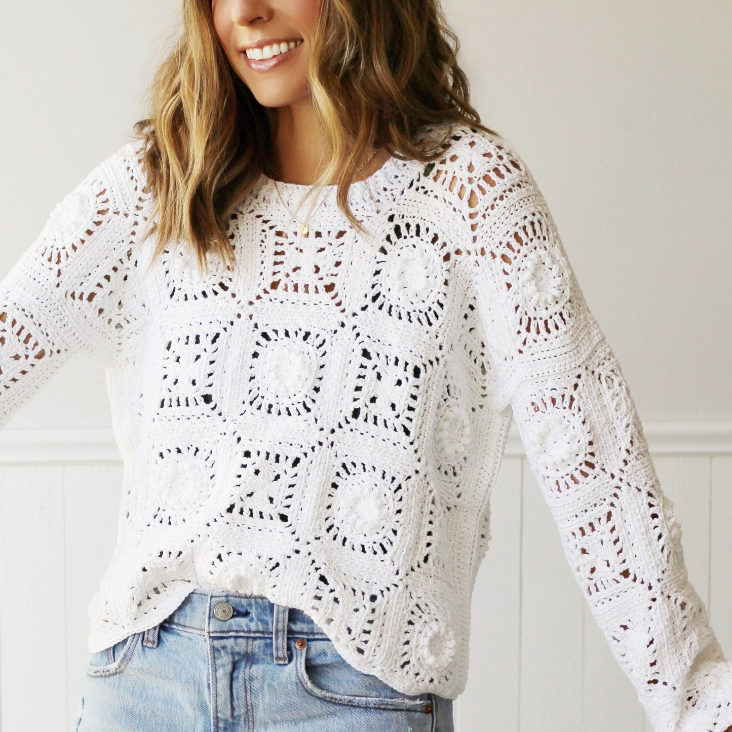 Modern Granny Square Sweater Crochet Pattern | All-Season Pullover | Sizes S–5X | PDF Download