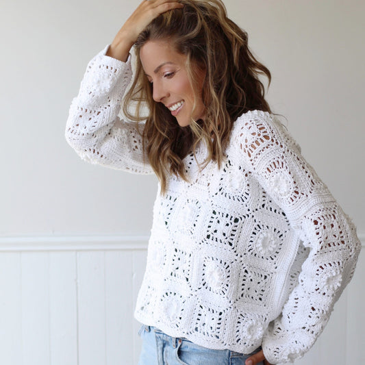 Modern Granny Square Sweater Crochet Pattern | All-Season Pullover | Sizes S–5X | PDF Download