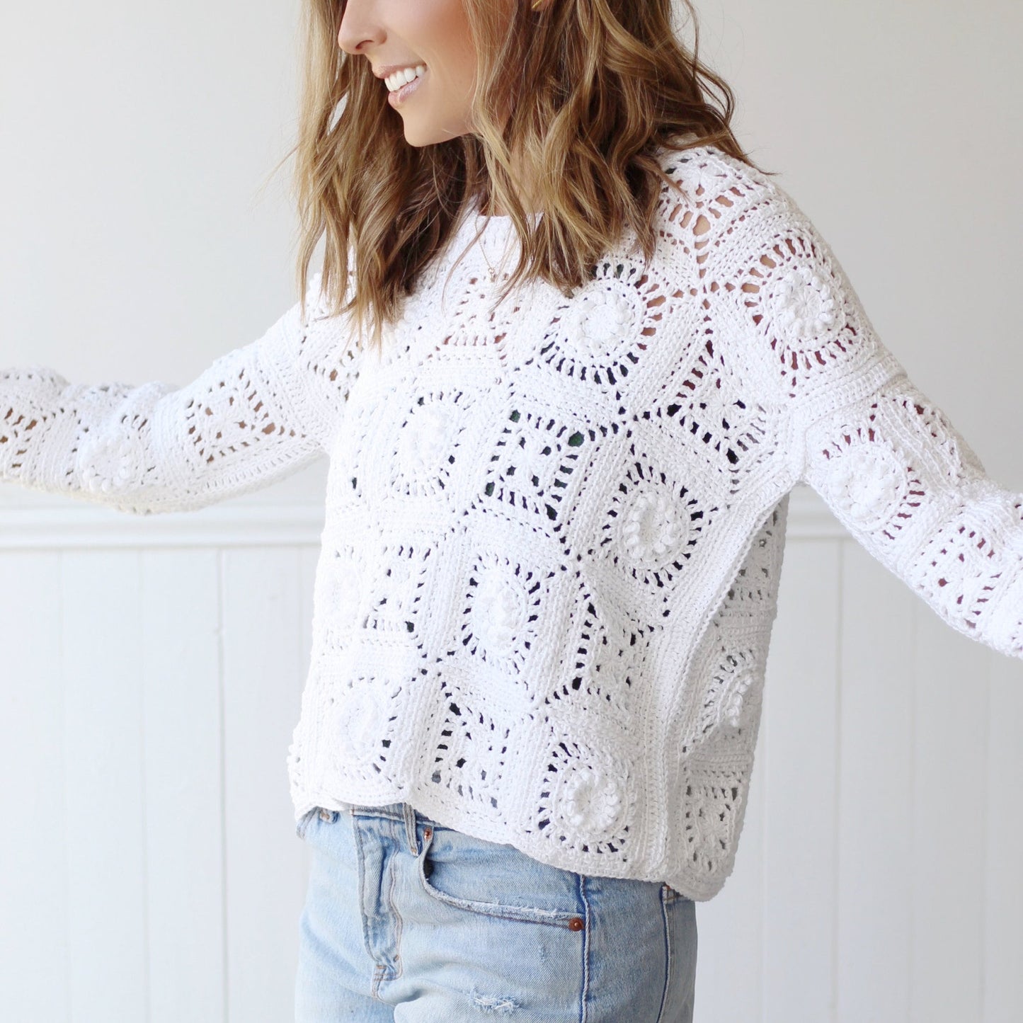 Modern Granny Square Sweater Crochet Pattern | All-Season Pullover | Sizes S–5X | PDF Download