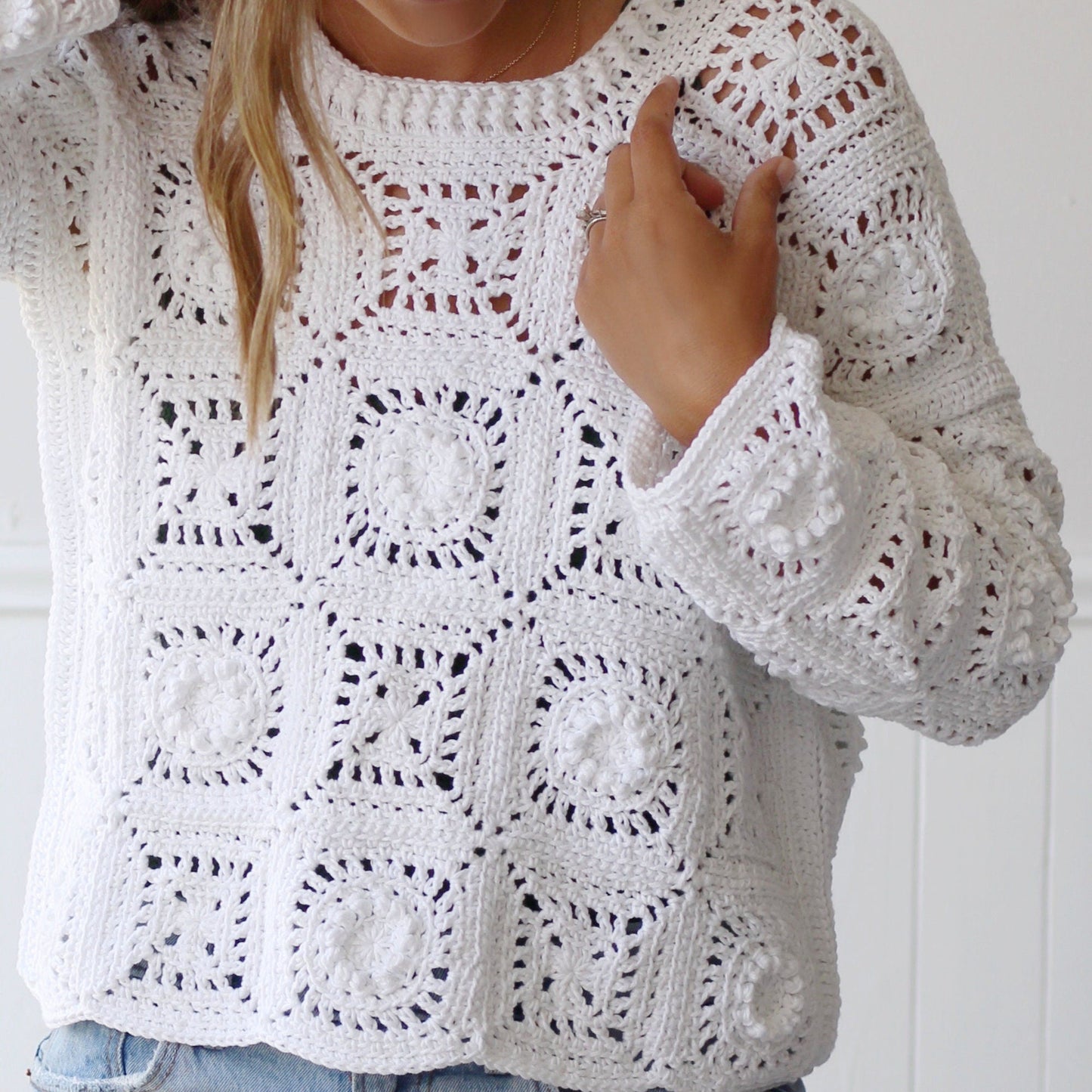 Modern Granny Square Sweater Crochet Pattern | All-Season Pullover | Sizes S–5X | PDF Download