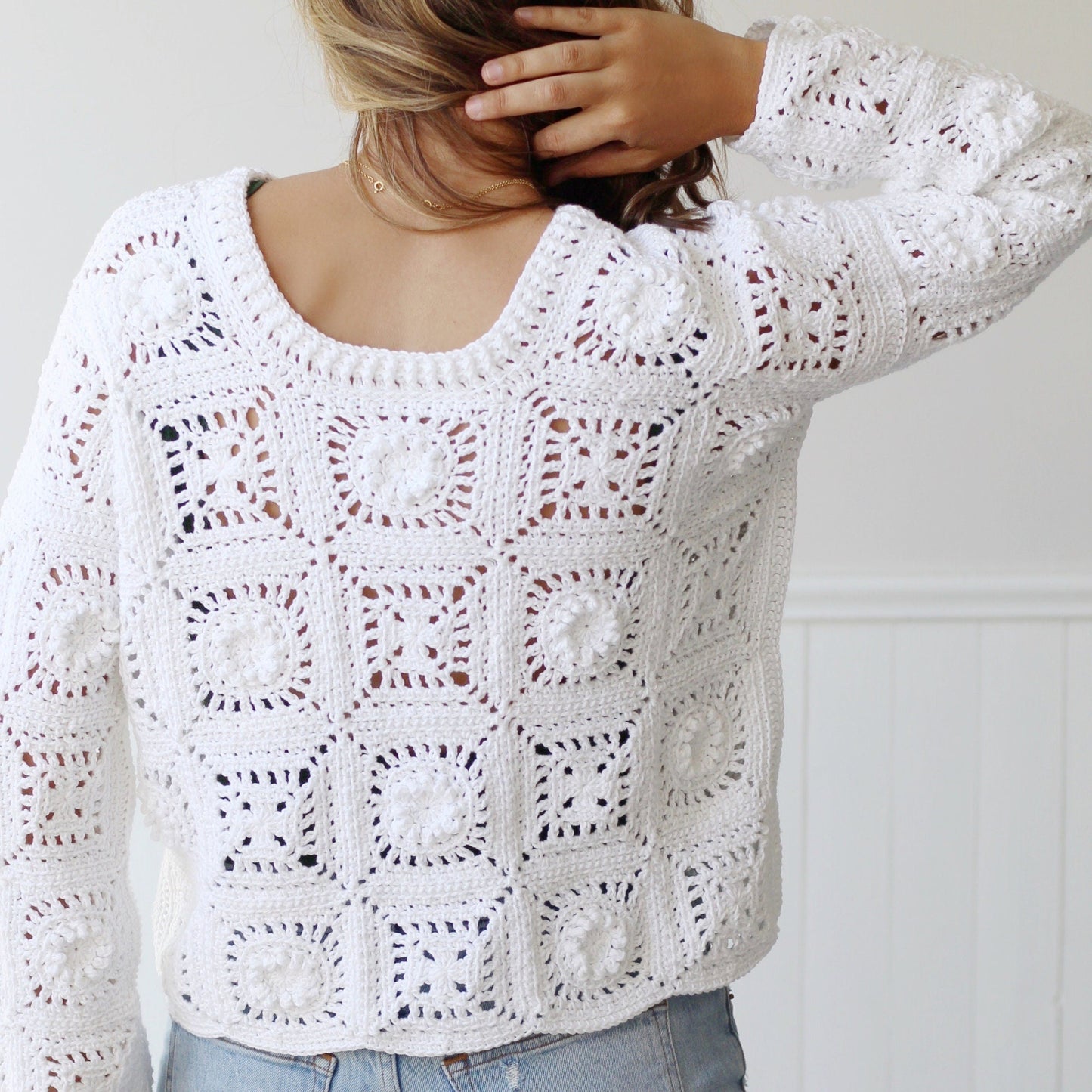 Modern Granny Square Sweater Crochet Pattern | All-Season Pullover | Sizes S–5X | PDF Download