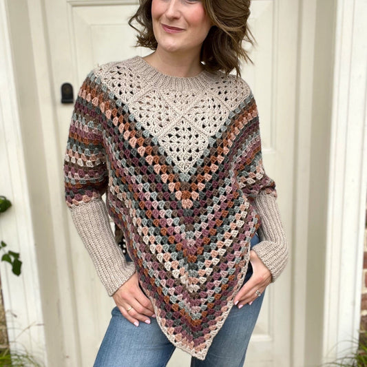 Granny Square Poncho Crochet Pattern | Beginner-Friendly Sweater or Fringe Poncho | Sizes XS–5XL | PDF Download