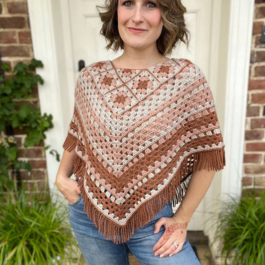 Granny Square Poncho Crochet Pattern | Beginner-Friendly Sweater or Fringe Poncho | Sizes XS–5XL | PDF Download