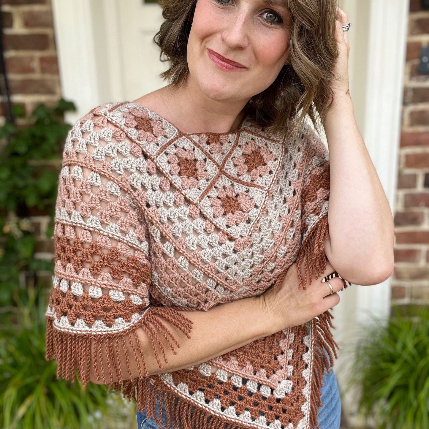 Granny Square Poncho Crochet Pattern | Beginner-Friendly Sweater or Fringe Poncho | Sizes XS–5XL | PDF Download