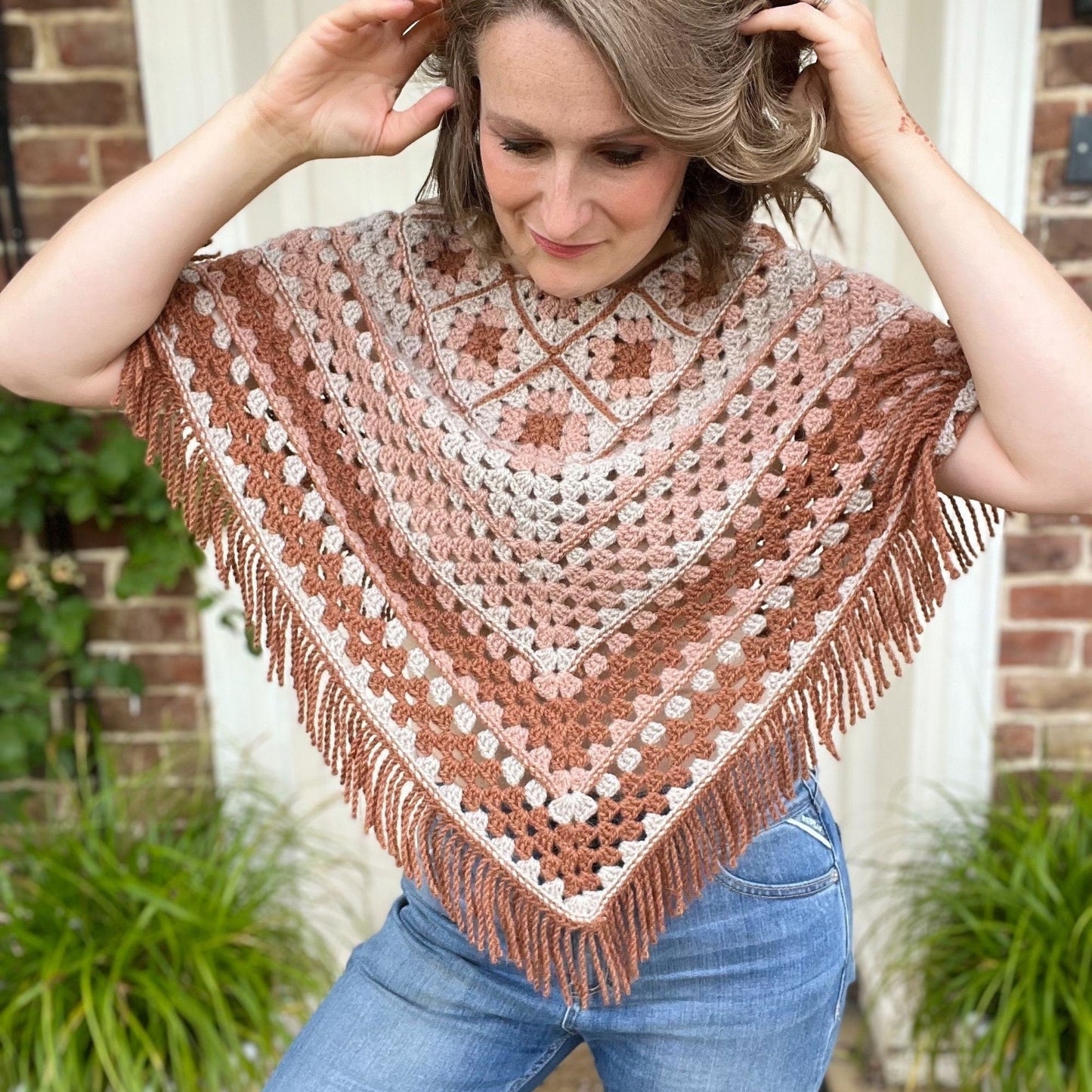 Granny Square Poncho Crochet Pattern | Beginner-Friendly Sweater or Fringe Poncho | Sizes XS–5XL | PDF Download