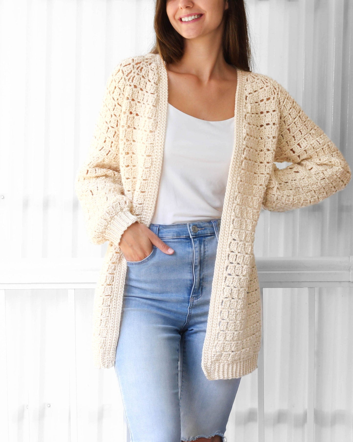 ELLA Crochet Cardigan Pattern | Raglan Sleeves | Seamless Top-Down | Sizes XS–3XL | PDF in US Terms