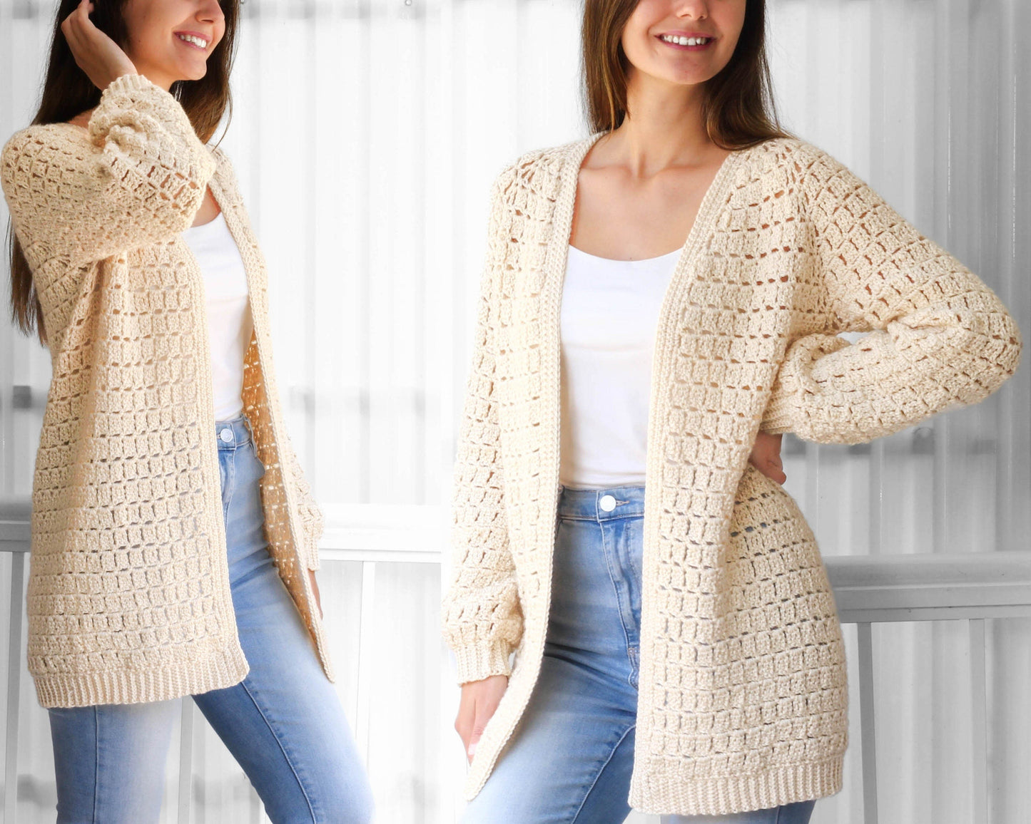 ELLA Crochet Cardigan Pattern | Raglan Sleeves | Seamless Top-Down | Sizes XS–3XL | PDF in US Terms